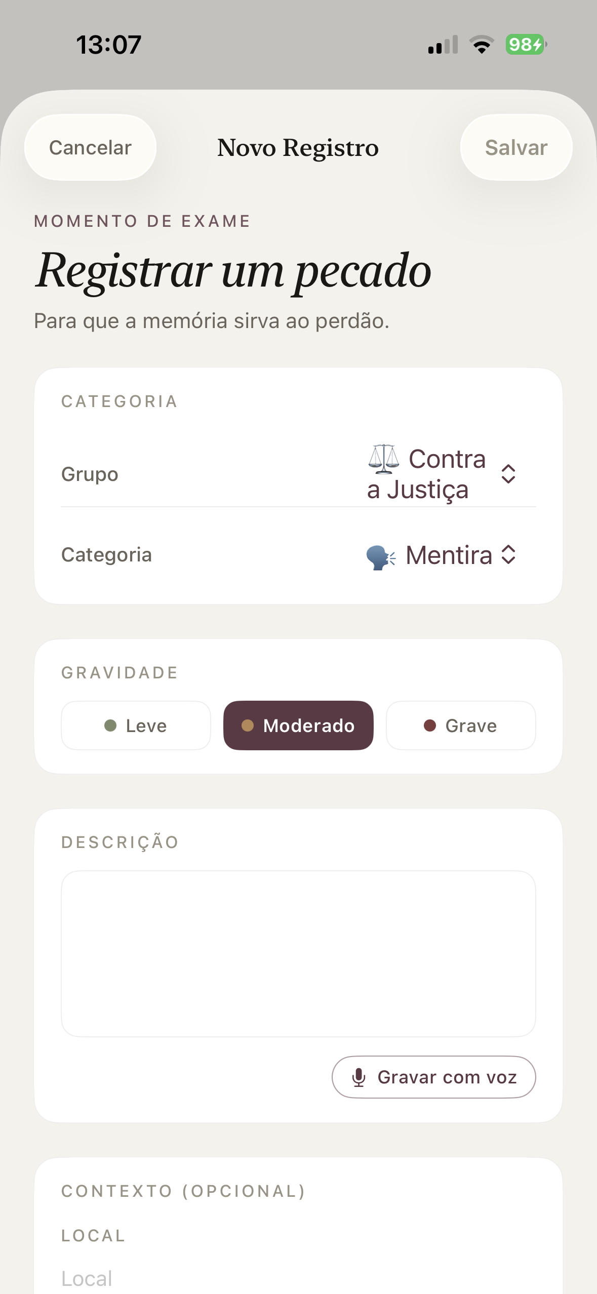 Registro privado de pecados