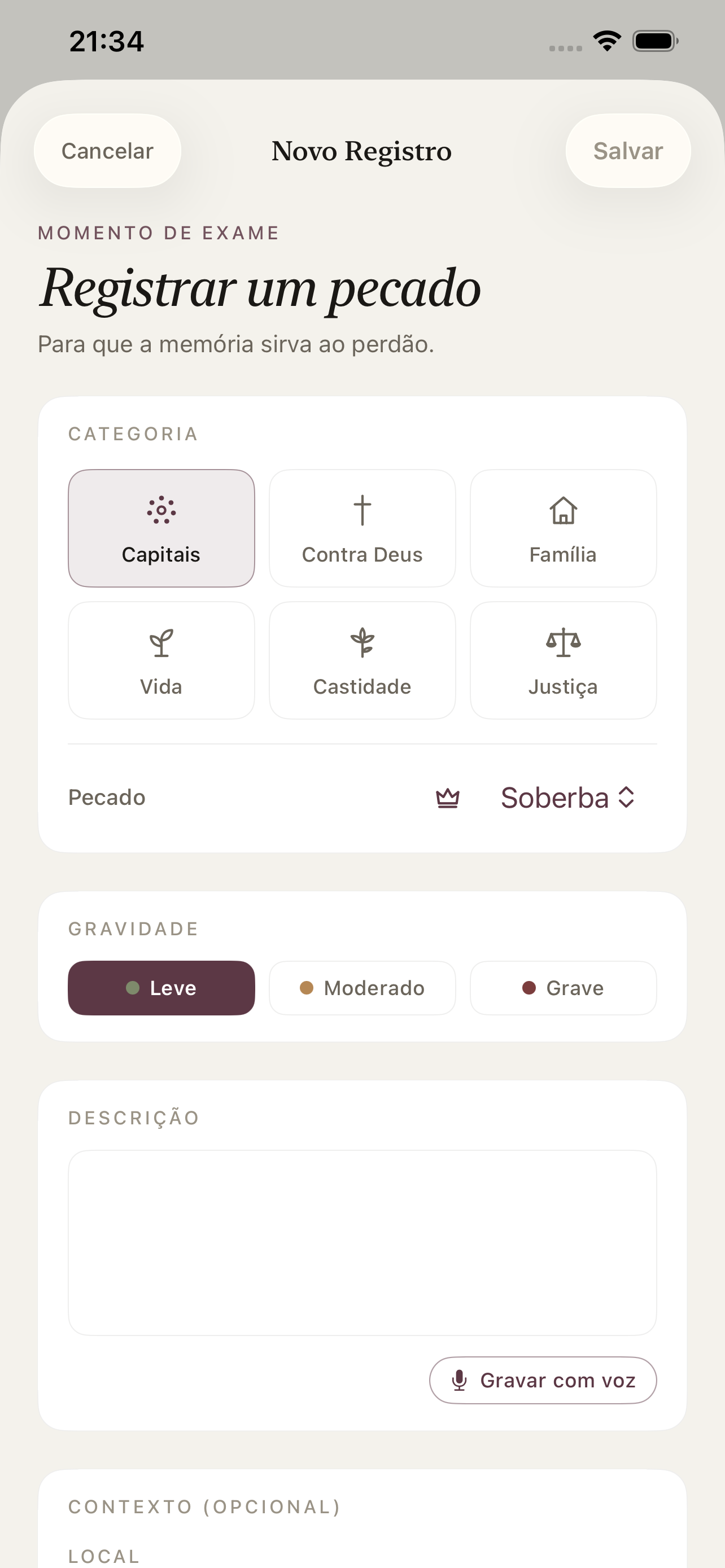 Registro privado de pecados