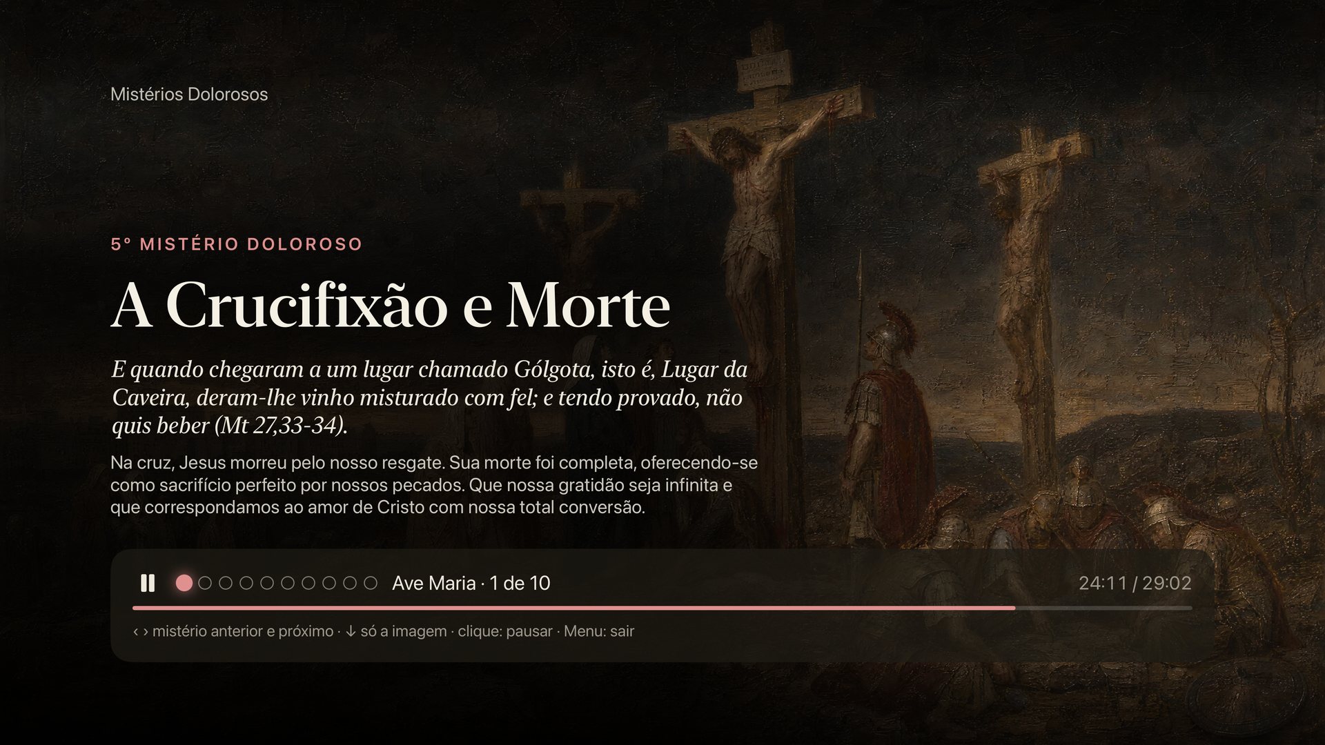 O terço na Apple TV, com a pintura do mistério